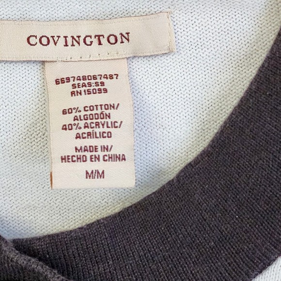 COVINGTON Women's 3/4 Sleeve 2 Button Front Cardigan Sweater Size M White Black - Picture 6 of 6